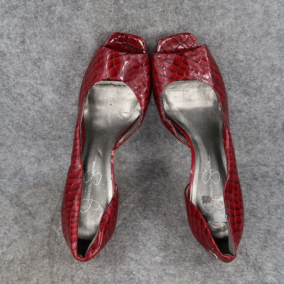 Jessica Simpson Shoes Womens 8 Pumps Stiletto Heel Peep Toe D'Orsay Red Platform - Picture 8 of 14